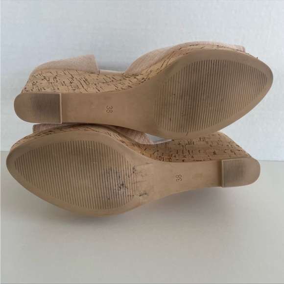H&M Snake-Print Faux Suede Cork Platform Wedge Heel Pale Pink Women's Size 7.5 - Picture 7 of 10
